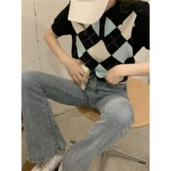 Retro Y2K Knitted Polo Neck Short Sleeve Crop Top BE148 -EgrilDoll Fashion Outlet Store retro y2k knitted polo neck short sleeve crop top be148 257