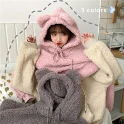 S-3XL Plus Size Thicker Kawaii Bear Ear Warm Hoodie EG16821