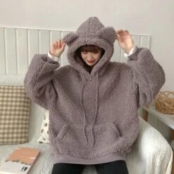 S-3XL Plus Size Thicker Kawaii Bear Ear Warm Hoodie EG16821 -EgrilDoll Fashion Outlet Store s 3xl plus size thicker kawaii bear ear warm hoodie eg16821 925