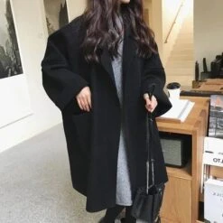 S-4XL Plus Size Black/Camel Turn-Down Collar Faux Wool Coat BE393 -EgrilDoll Fashion Outlet Store s 4xl plus size blackcamel turn down collar faux wool coat be393 431