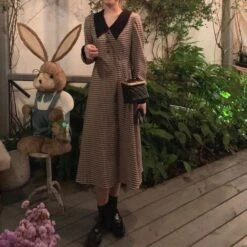 S-4XL Plus Size Long Sleeve High Waist Vintage Plaid Dress BE372 -EgrilDoll Fashion Outlet Store s 4xl plus size long sleeve high waist vintage plaid dress be372 193