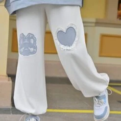 S-XXL Japanese Kawaii Rabbit Embroidery Heart White Pants BE443 -EgrilDoll Fashion Outlet Store s xxl japanese kawaii rabbit embroidery heart white pants be443 600
