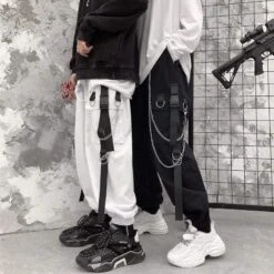 Side Pockets Black White Cargo Harem Pants EG439