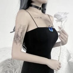 Simple Cute Black Dress Blue Butterfly Dress EE0860 -EgrilDoll Fashion Outlet Store simple cute black dress blue butterfly ee0860 489