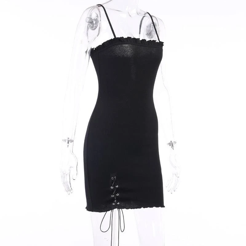 Simple Goth Side Lace Hip Drawstring Dress EE0855 9 Simple Goth Side Lace Hip Drawstring Dress EE0855 - Image 9