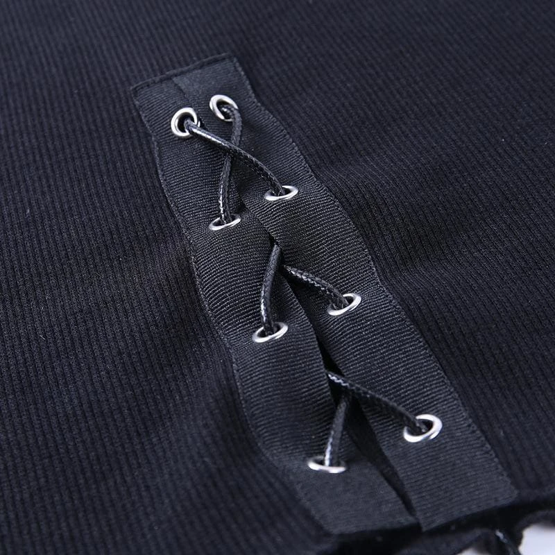 Simple Goth Side Lace Hip Drawstring Dress EE0855 14 Simple Goth Side Lace Hip Drawstring Dress EE0855 - Image 14