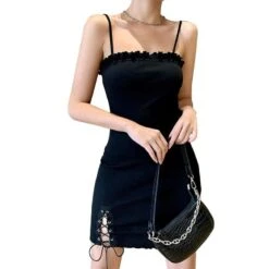 Simple Goth Side Lace Hip Drawstring Dress EE0855 22 Simple Goth Side Lace Hip Drawstring Dress EE0855 -EgrilDoll Fashion Outlet Store simple goth side lace hip drawstring dress ee0855 569