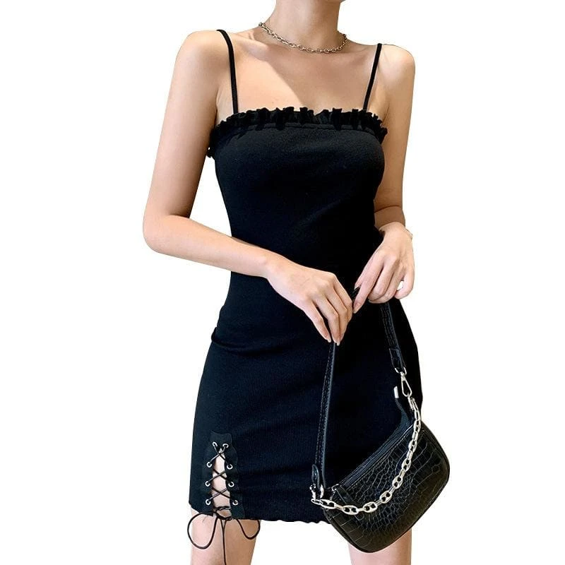 Simple Goth Side Lace Hip Drawstring Dress EE0855 6 Simple Goth Side Lace Hip Drawstring Dress EE0855 - Image 6