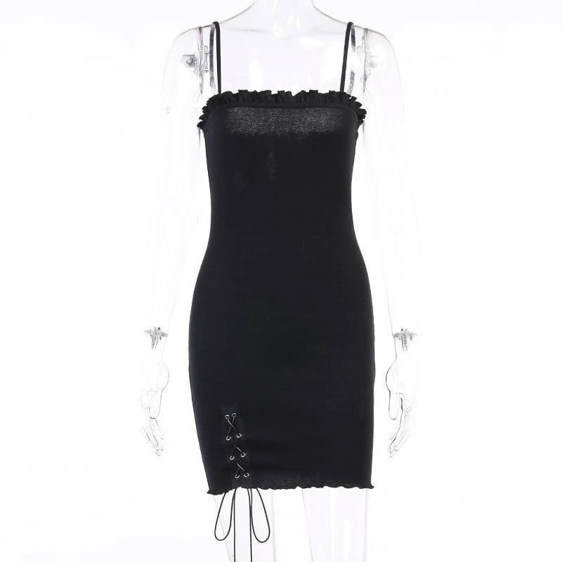 Simple Goth Side Lace Hip Drawstring Dress EE0855 8 Simple Goth Side Lace Hip Drawstring Dress EE0855 - Image 8