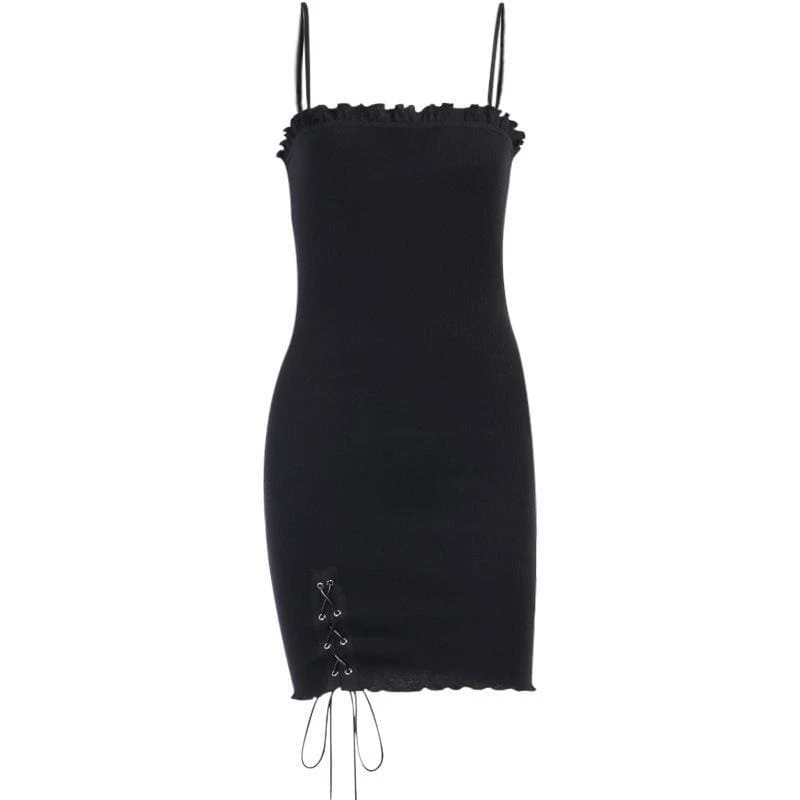 Simple Goth Side Lace Hip Drawstring Dress EE0855 2 Simple Goth Side Lace Hip Drawstring Dress EE0855 - Image 2
