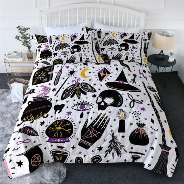 Skull Dark Magic Halloween Black Bless Living Witchcraft Quilt Bedding Set FY050 6 Skull Dark Magic Halloween Black Bless Living Witchcraft Quilt Bedding Set FY050 - Image 6