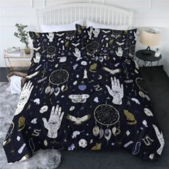 Skull Dark Magic Halloween Black Bless Living Witchcraft Quilt Bedding Set FY050