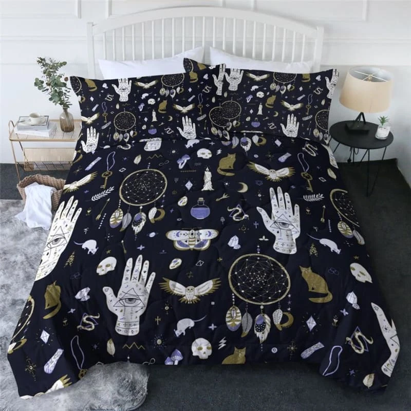 Skull Dark Magic Halloween Black Bless Living Witchcraft Quilt Bedding Set FY050 1 Skull Dark Magic Halloween Black Bless Living Witchcraft Quilt Bedding Set FY050