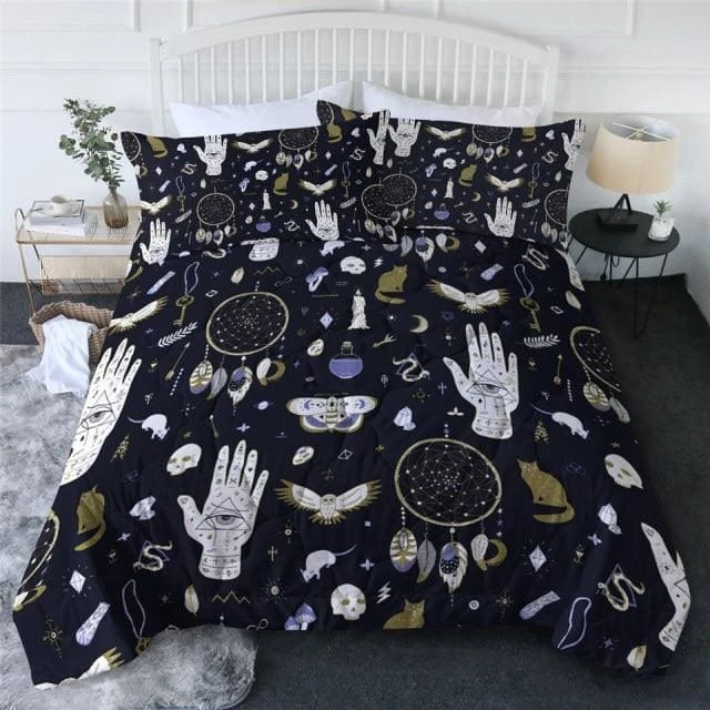 Skull Dark Magic Halloween Black Bless Living Witchcraft Quilt Bedding Set FY050 7 Skull Dark Magic Halloween Black Bless Living Witchcraft Quilt Bedding Set FY050 - Image 7