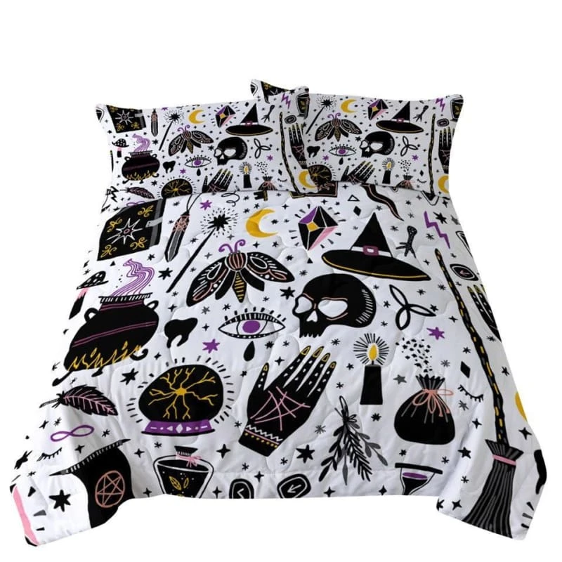 Skull Dark Magic Halloween Black Bless Living Witchcraft Quilt Bedding Set FY050 10 Skull Dark Magic Halloween Black Bless Living Witchcraft Quilt Bedding Set FY050 - Image 10