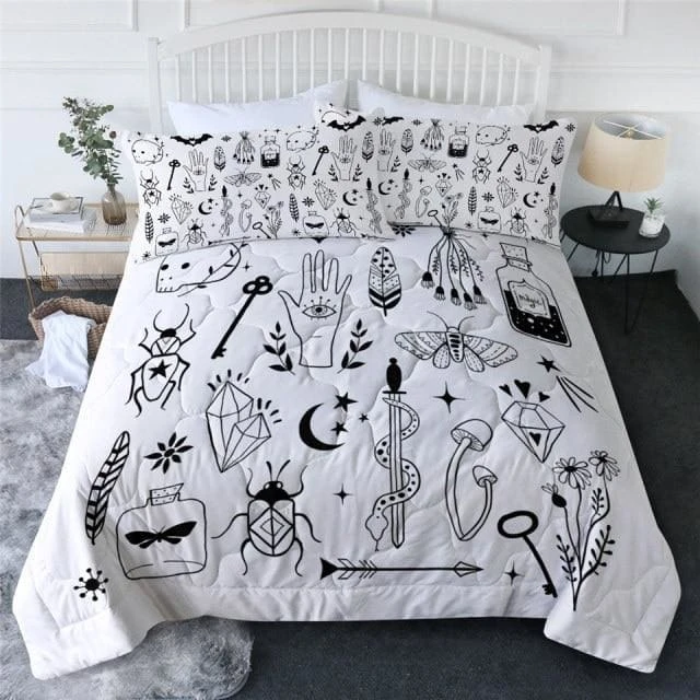 Skull Dark Magic Halloween Black Bless Living Witchcraft Quilt Bedding Set FY050 3 Skull Dark Magic Halloween Black Bless Living Witchcraft Quilt Bedding Set FY050 - Image 3