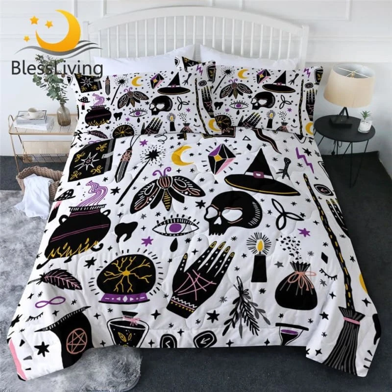 Skull Dark Magic Halloween Black Bless Living Witchcraft Quilt Bedding Set FY050 2 Skull Dark Magic Halloween Black Bless Living Witchcraft Quilt Bedding Set FY050 - Image 2