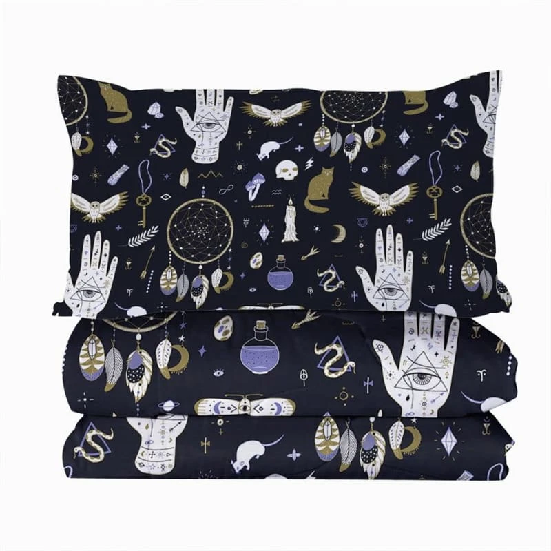 Skull Dark Magic Halloween Black Bless Living Witchcraft Quilt Bedding Set FY050 11 Skull Dark Magic Halloween Black Bless Living Witchcraft Quilt Bedding Set FY050 - Image 11