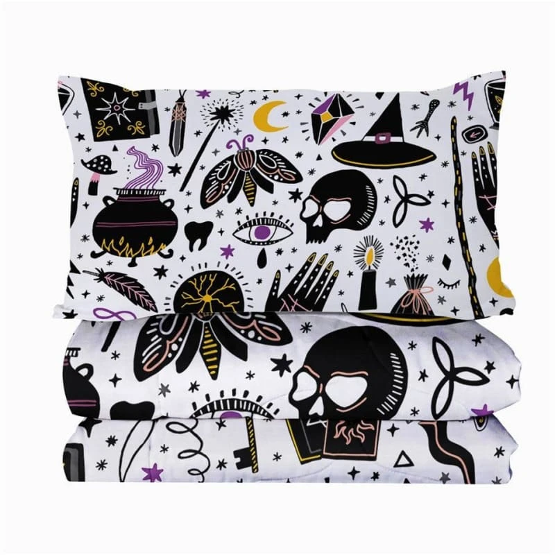 Skull Dark Magic Halloween Black Bless Living Witchcraft Quilt Bedding Set FY050 4 Skull Dark Magic Halloween Black Bless Living Witchcraft Quilt Bedding Set FY050 - Image 4