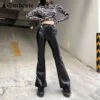 Streetwear Faux Leather Flare Pants
