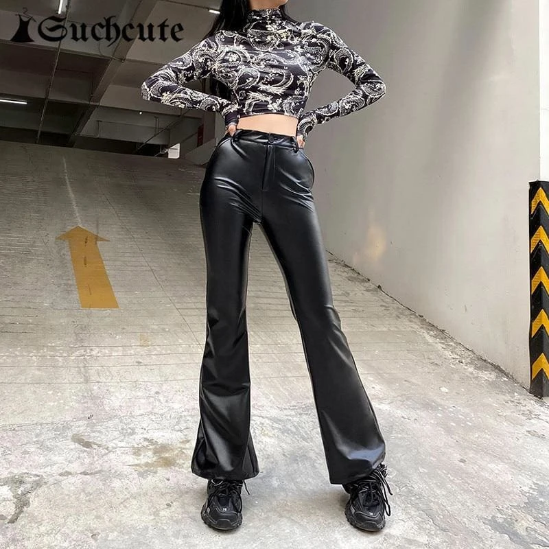 Streetwear Faux Leather Flare Pants 1 Streetwear Faux Leather Flare Pants