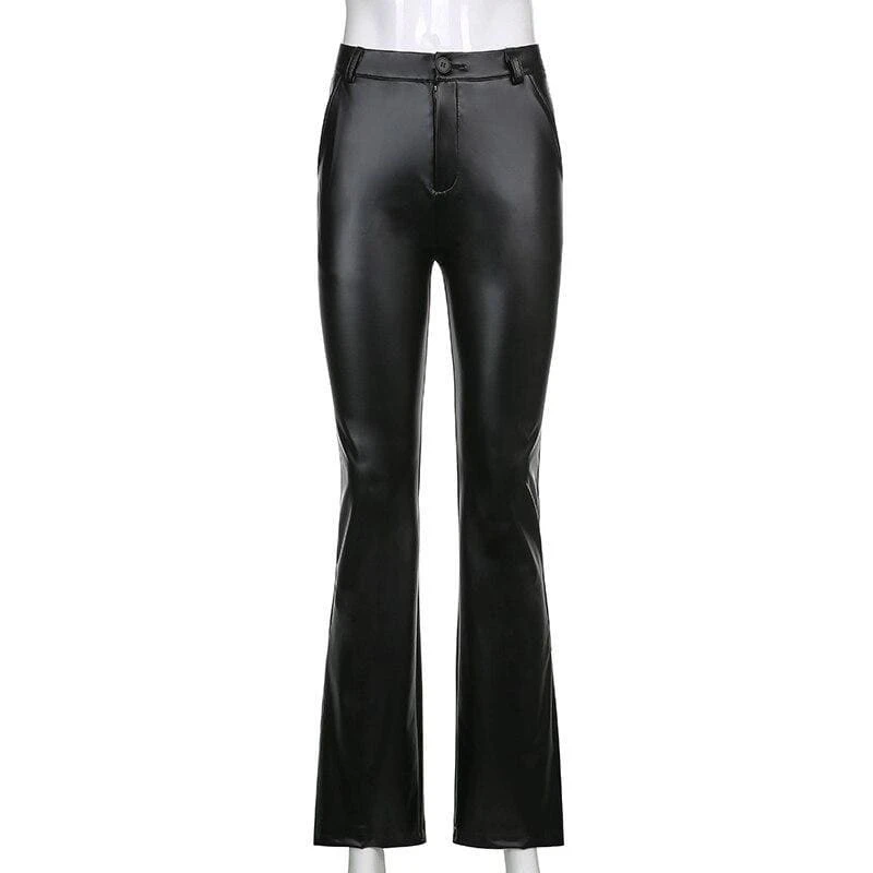Streetwear Faux Leather Flare Pants 3 Streetwear Faux Leather Flare Pants - Image 3