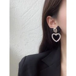 Sweet Black Bowknot Crystal Pearls Heart Earrings EG16951 -EgrilDoll Fashion Outlet Store sweet black bowknot crystal pearls heart earrings eg16951 660