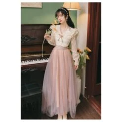 Sweet Elegant Flare Sleeve Lace Top Fairy High Waist Mesh Skirt Suit EG17098 -EgrilDoll Fashion Outlet Store sweet elegant flare sleeve lace top fairy high waist mesh skirt suit eg17098 636
