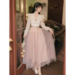 Sweet Elegant Flare Sleeve Lace Top Fairy High Waist Mesh Skirt Suit EG17098 -EgrilDoll Fashion Outlet Store sweet elegant flare sleeve lace top fairy high waist mesh skirt suit eg17098 654