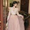 Sweet Elegant Flare Sleeve Lace Top Fairy High Waist Mesh Skirt Suit EG17098