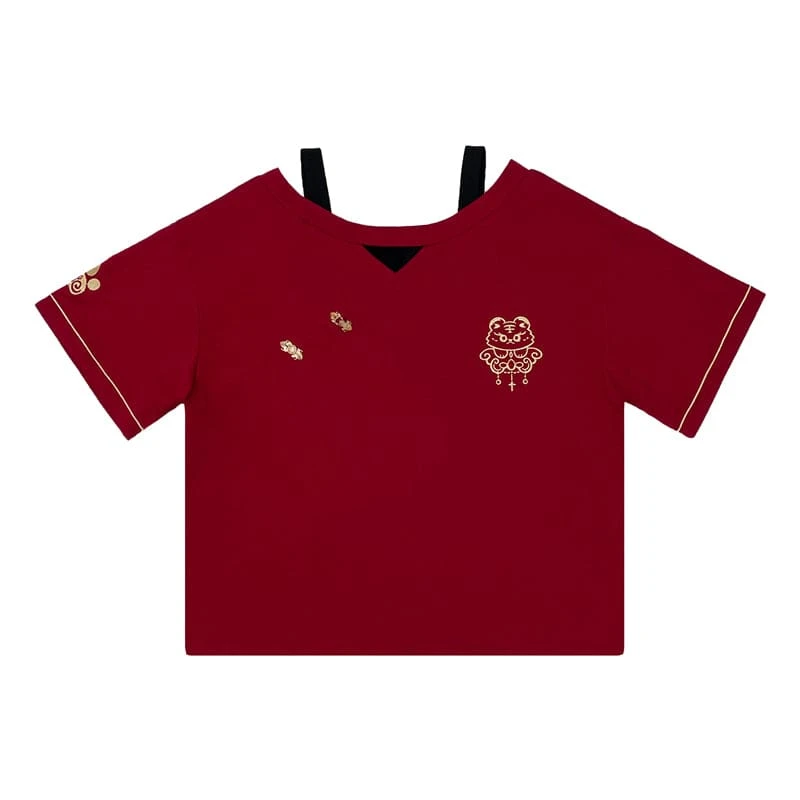 Sweet Embroidery Black Red T-shirt Skirt Set SP18903 15 Sweet Embroidery Black Red T-shirt Skirt Set SP18903 - Image 15