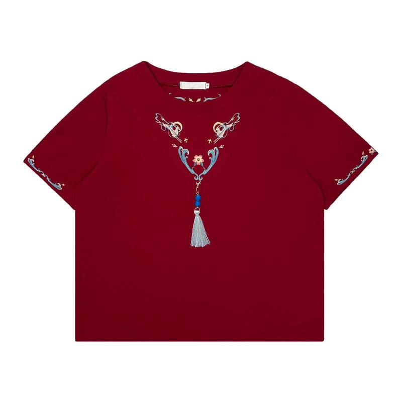 Sweet Embroidery Black Red T-shirt Skirt Set SP18903 13 Sweet Embroidery Black Red T-shirt Skirt Set SP18903 - Image 13