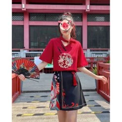 Sweet Embroidery Black Red T-shirt Skirt Set SP18903 23 Sweet Embroidery Black Red T-shirt Skirt Set SP18903 -EgrilDoll Fashion Outlet Store sweet embroidery black red t shirt skirt set sp18903 clothes 507