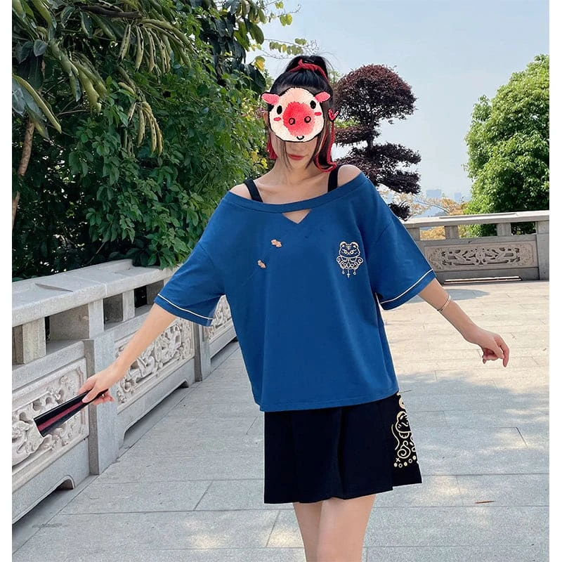 Sweet Embroidery Black Red T-shirt Skirt Set SP18903 16 Sweet Embroidery Black Red T-shirt Skirt Set SP18903 - Image 16