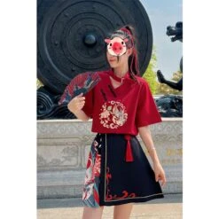 Sweet Embroidery Black Red T-shirt Skirt Set SP18903 25 Sweet Embroidery Black Red T-shirt Skirt Set SP18903 -EgrilDoll Fashion Outlet Store sweet embroidery black red t shirt skirt set sp18903 clothes 923