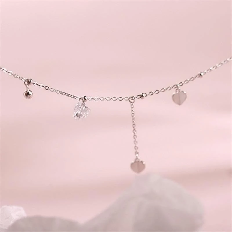 Sweet Girl Silver Plated Heart-Shaped Tassel Necklace SP15632 2 Sweet Girl Silver Plated Heart-Shaped Tassel Necklace SP15632 - Image 2