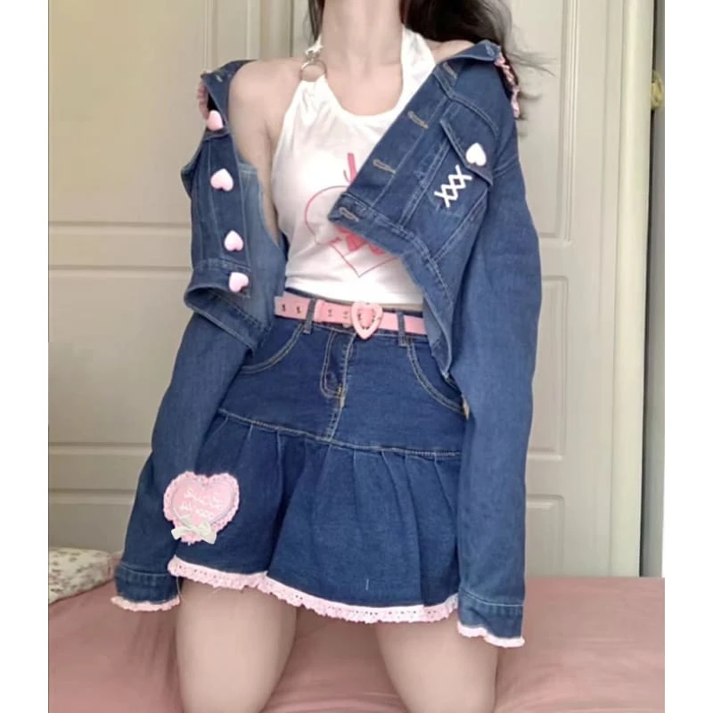 Sweet Perfect Lala Demin Blue Pink Hearts Outfit ON618 7 Sweet Perfect Lala Demin Blue Pink Hearts Outfit ON618 - Image 7