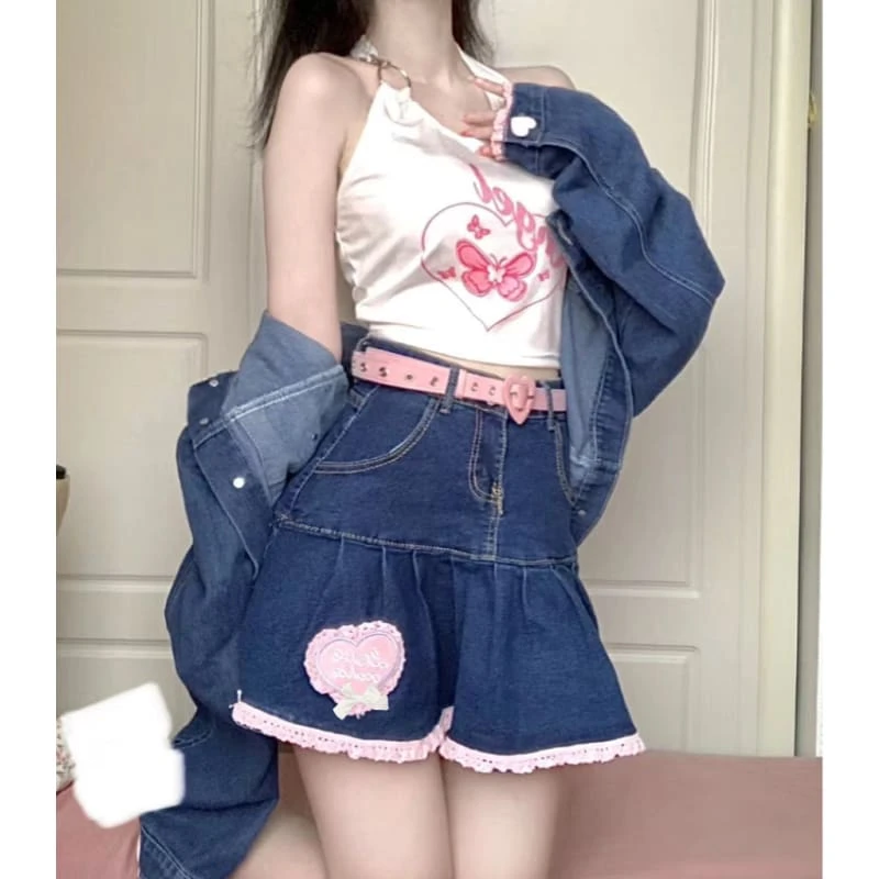 Sweet Perfect Lala Demin Blue Pink Hearts Outfit ON618 3 Sweet Perfect Lala Demin Blue Pink Hearts Outfit ON618 - Image 3