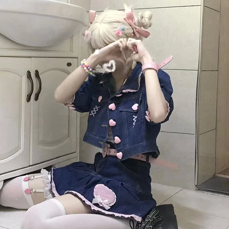 Sweet Perfect Lala Demin Blue Pink Hearts Outfit ON618 2 Sweet Perfect Lala Demin Blue Pink Hearts Outfit ON618 - Image 2