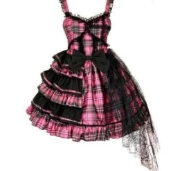 Sweet Plaided Bow Tie Halter Neck Lolita Dress Suit EG17748 -EgrilDoll Fashion Outlet Store sweet plaided bow tie halter neck lolita dress suit eg17748 black pink m 821