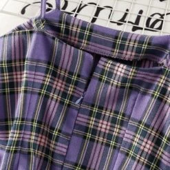 Sweet Purple Plaid Halter Dress+Mesh Sunscreen Blouse Suit EG15781 -EgrilDoll Fashion Outlet Store sweet purple plaid halter dressmesh sunscreen blouse suit eg15781 dress 730