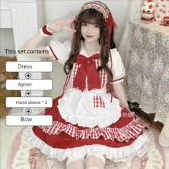 Sweet Red Lolita Cute Princess Maid Dress ON650 -EgrilDoll Fashion Outlet Store sweet red lolita cute princess maid dress on650 m claret 421