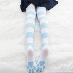 Sweet Striped Cat Paw Prints Over-the-knee Socks EG15329