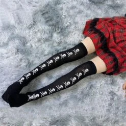 Sweet White/Black Print Kawaii Bow Lolita Over Knee Lace Stocking Tights EG16924 -EgrilDoll Fashion Outlet Store sweet whiteblack print kawaii bow lolita over knee lace stocking tights eg16924 112