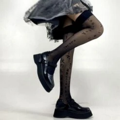 Sweet White/Black Print Kawaii Bow Lolita Over Knee Lace Stocking Tights EG16924 -EgrilDoll Fashion Outlet Store sweet whiteblack print kawaii bow lolita over knee lace stocking tights eg16924 428