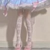Sweet White/Black Print Kawaii Bow Lolita Over Knee Lace Stocking Tights EG16924