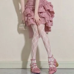 Sweet White/Black Print Kawaii Bow Lolita Over Knee Lace Stocking Tights EG16924 -EgrilDoll Fashion Outlet Store sweet whiteblack print kawaii bow lolita over knee lace stocking tights eg16924 833