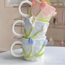 Tuplid Lily Flower Ceramic Mugs Kimi -EgrilDoll Fashion Outlet Store tuplid lily flower ceramic mugs kimi cups bottles 265