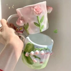 Tuplid Lily Flower Ceramic Mugs Kimi -EgrilDoll Fashion Outlet Store tuplid lily flower ceramic mugs kimi cups bottles 317