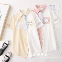 Two Colors Sweet Bear Colorblock Tie T-shirt ON346 -EgrilDoll Fashion Outlet Store two colors sweet bear colorblock tie t shirt on346 115